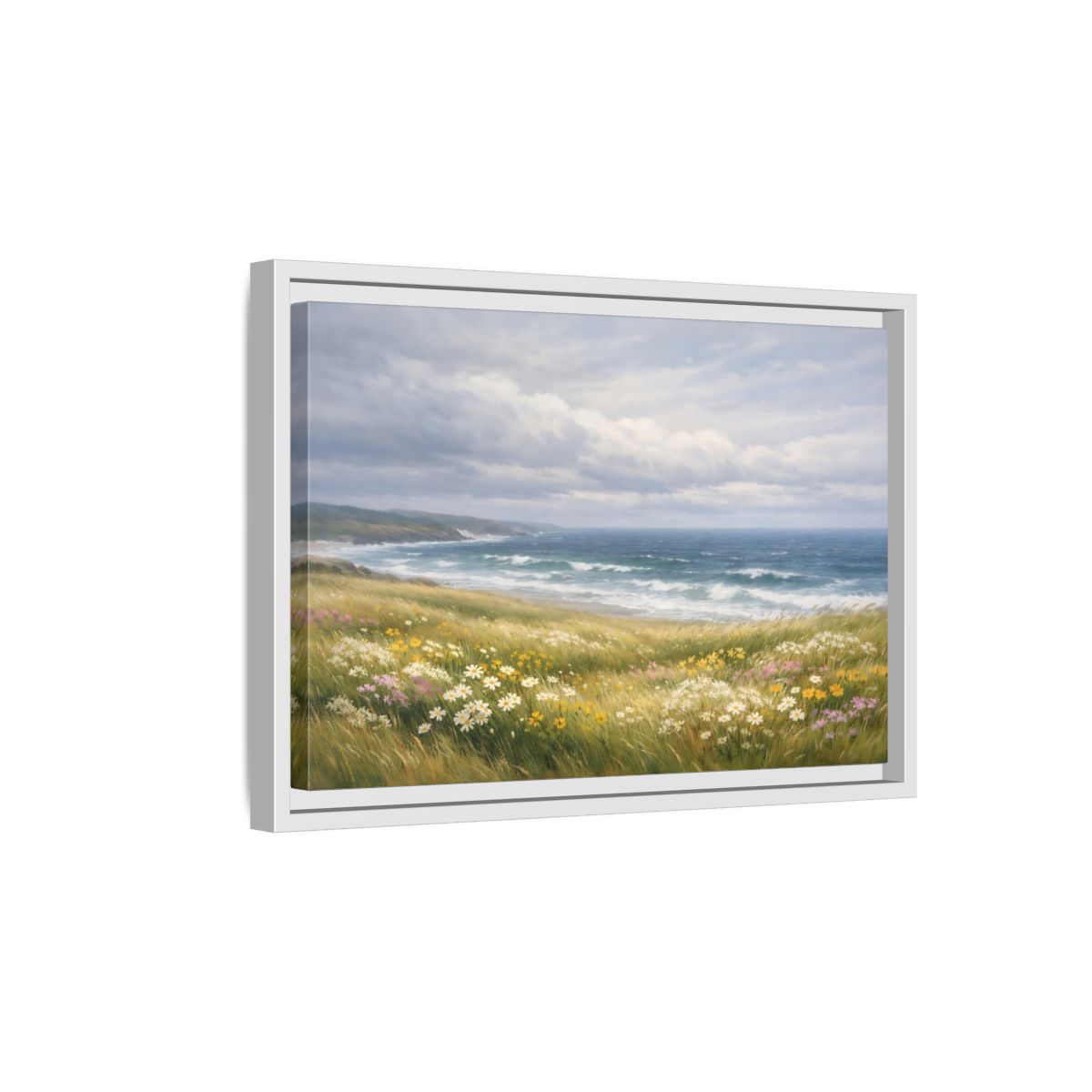 Side Mockup 4. Nature Coastal Landscape Wildflower Coast shown as stretched canvas wall art