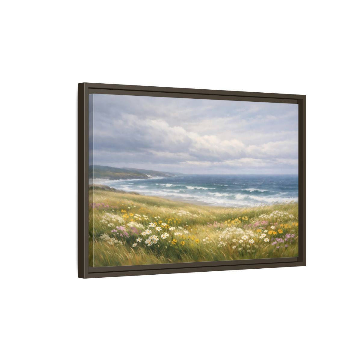Side Mockup 2. Nature Coastal Landscape Wildflower Coast shown as stretched canvas wall art