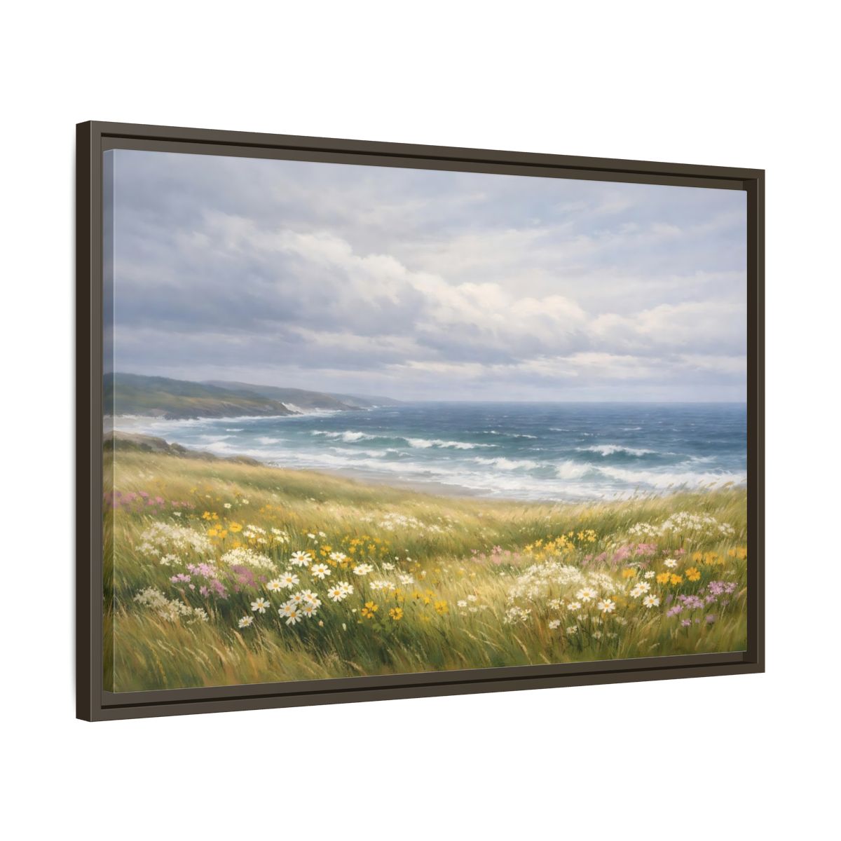Side Mockup 11. Nature Coastal Landscape Wildflower Coast shown as stretched canvas wall art