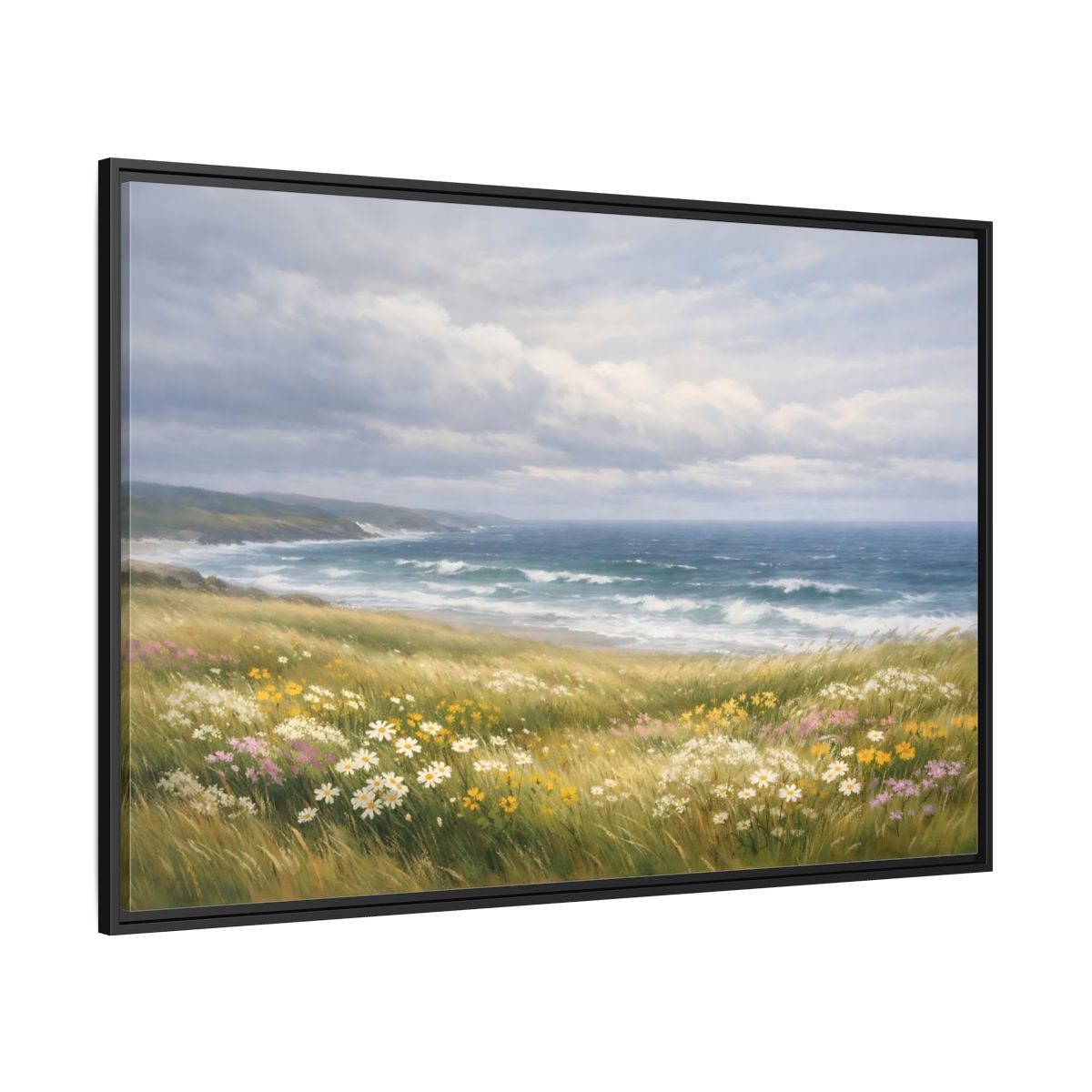 Side Mockup 12. Nature Coastal Landscape Wildflower Coast shown as stretched canvas wall art