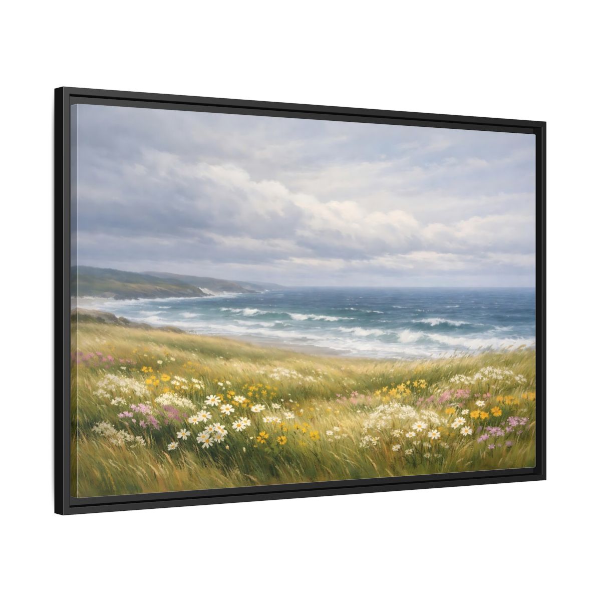 Side Mockup 13. Nature Coastal Landscape Wildflower Coast shown as stretched canvas wall art