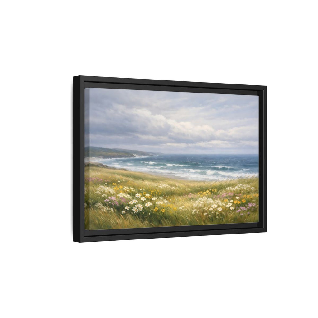 Side Mockup 6. Nature Coastal Landscape Wildflower Coast shown as stretched canvas wall art