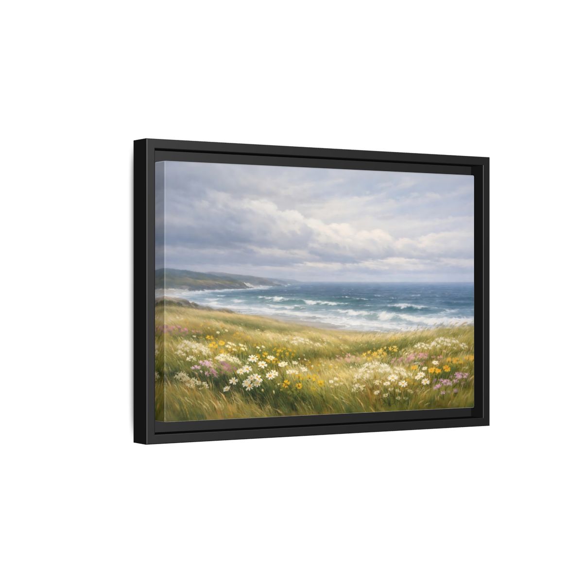 Side Mockup 6. Nature Coastal Landscape Wildflower Coast shown as stretched canvas wall art