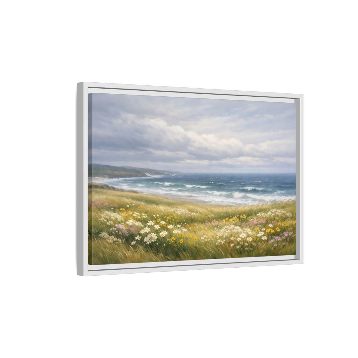 Side Mockup 1. Nature Coastal Landscape Wildflower Coast shown as stretched canvas wall art