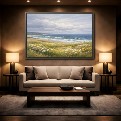 Mockup 2. Nature Coastal Landscape Wildflower Coast shown as stretched canvas wall art