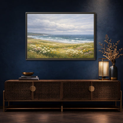 Mockup 4. Nature Coastal Landscape Wildflower Coast shown as stretched canvas wall art