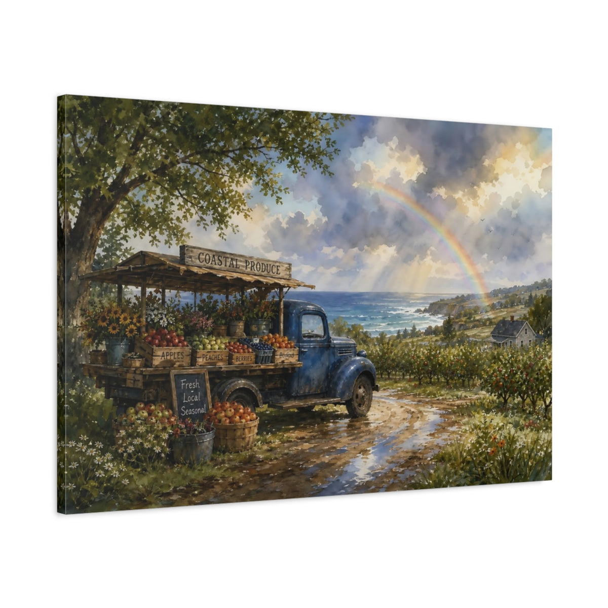 Main Mockup. Nature Coastal Market Coastal Market Rainbow shown as stretched canvas wall art