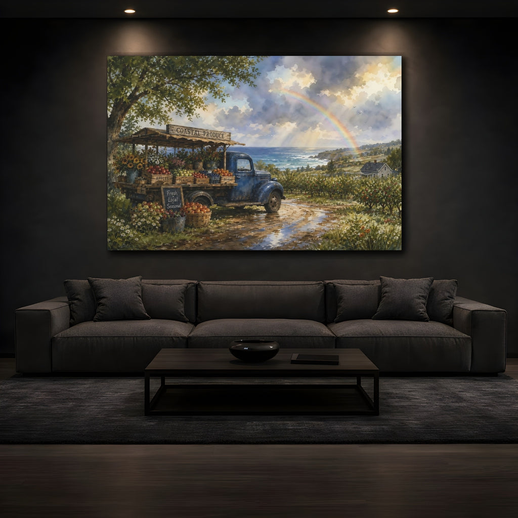 Mockup 3. Nature Coastal Market Coastal Market Rainbow shown as stretched canvas wall art