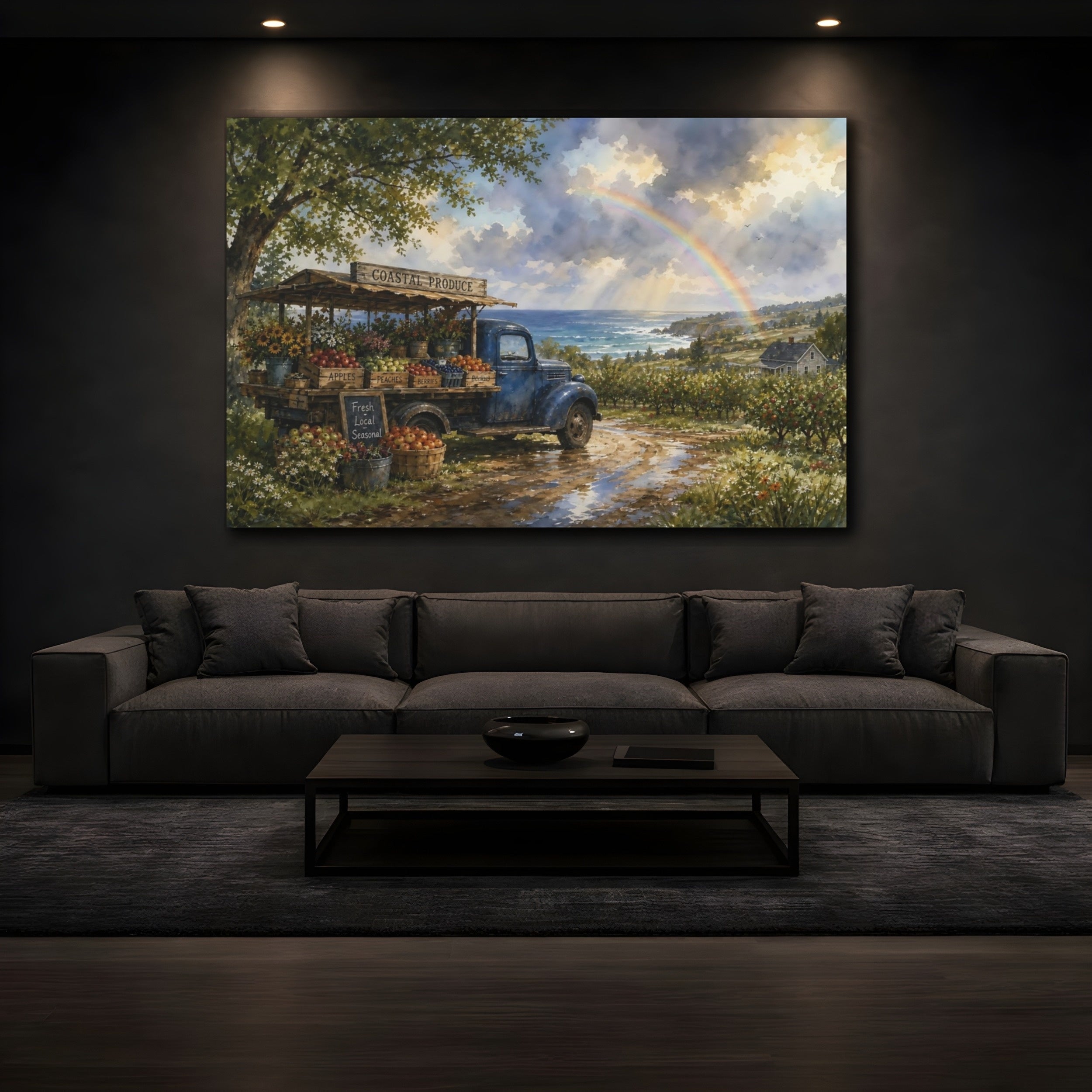 Mockup 3. Nature Coastal Market Coastal Market Rainbow shown as stretched canvas wall art