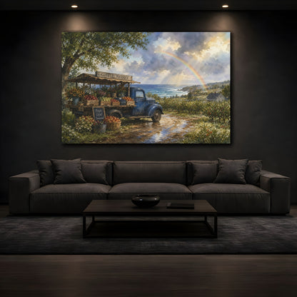 Mockup 3. Nature Coastal Market Coastal Market Rainbow shown as stretched canvas wall art