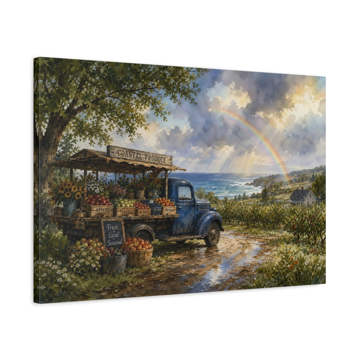 Side Mockup 2. Nature Coastal Market Coastal Market Rainbow shown as stretched canvas wall art
