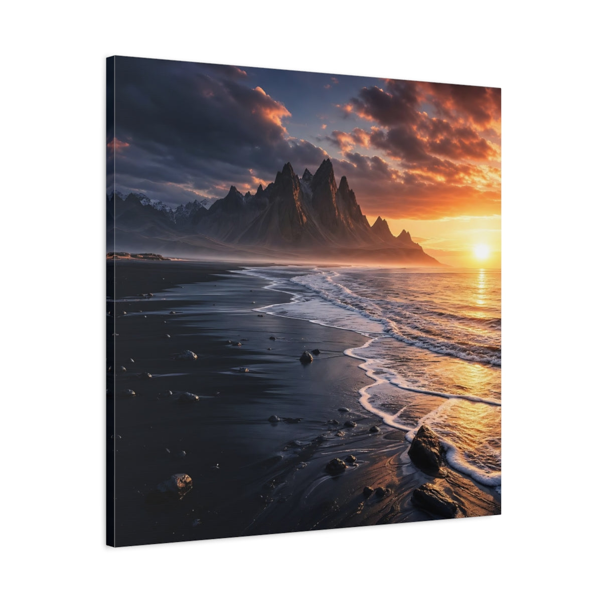 Side Mockup 3. Nature Coastal Mountains Sunset Coastal shown as stretched canvas wall art