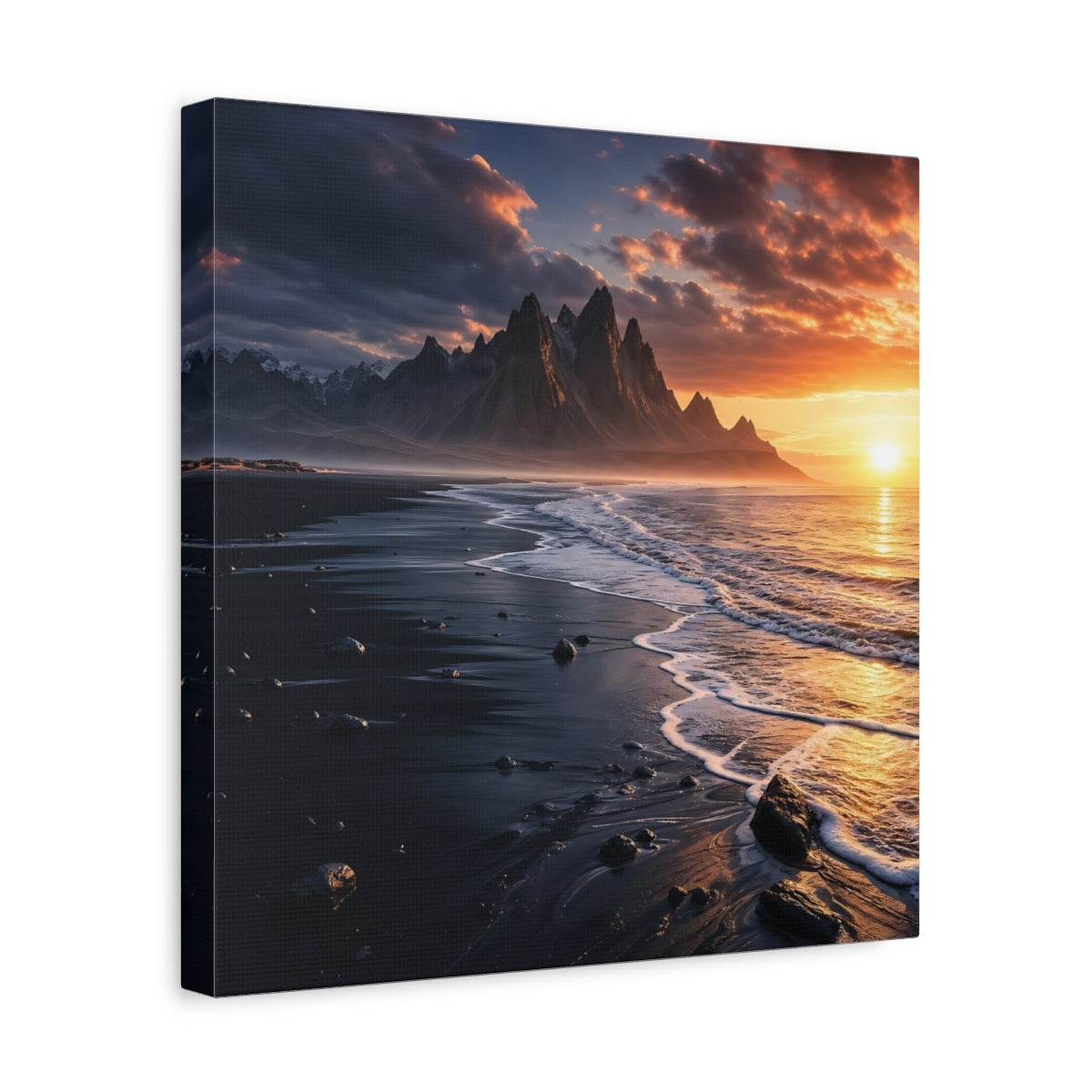 Side Mockup 7. Nature Coastal Mountains Sunset Coastal shown as stretched canvas wall art