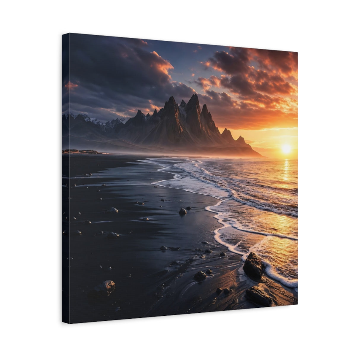 Side Mockup 5. Nature Coastal Mountains Sunset Coastal shown as stretched canvas wall art