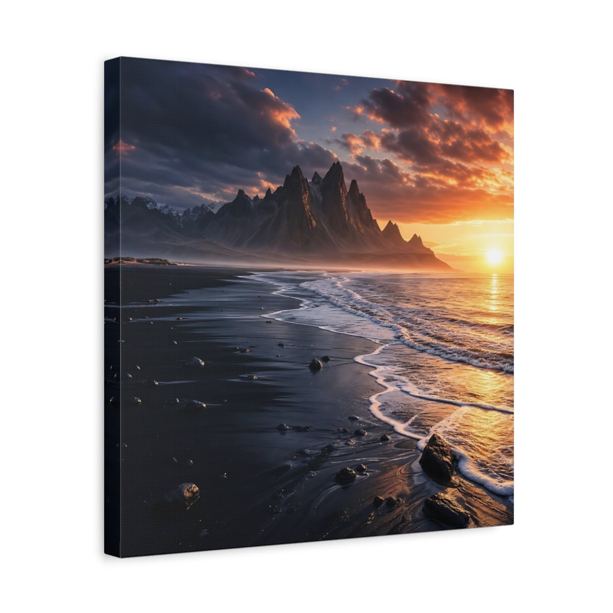 Side Mockup 6. Nature Coastal Mountains Sunset Coastal shown as stretched canvas wall art