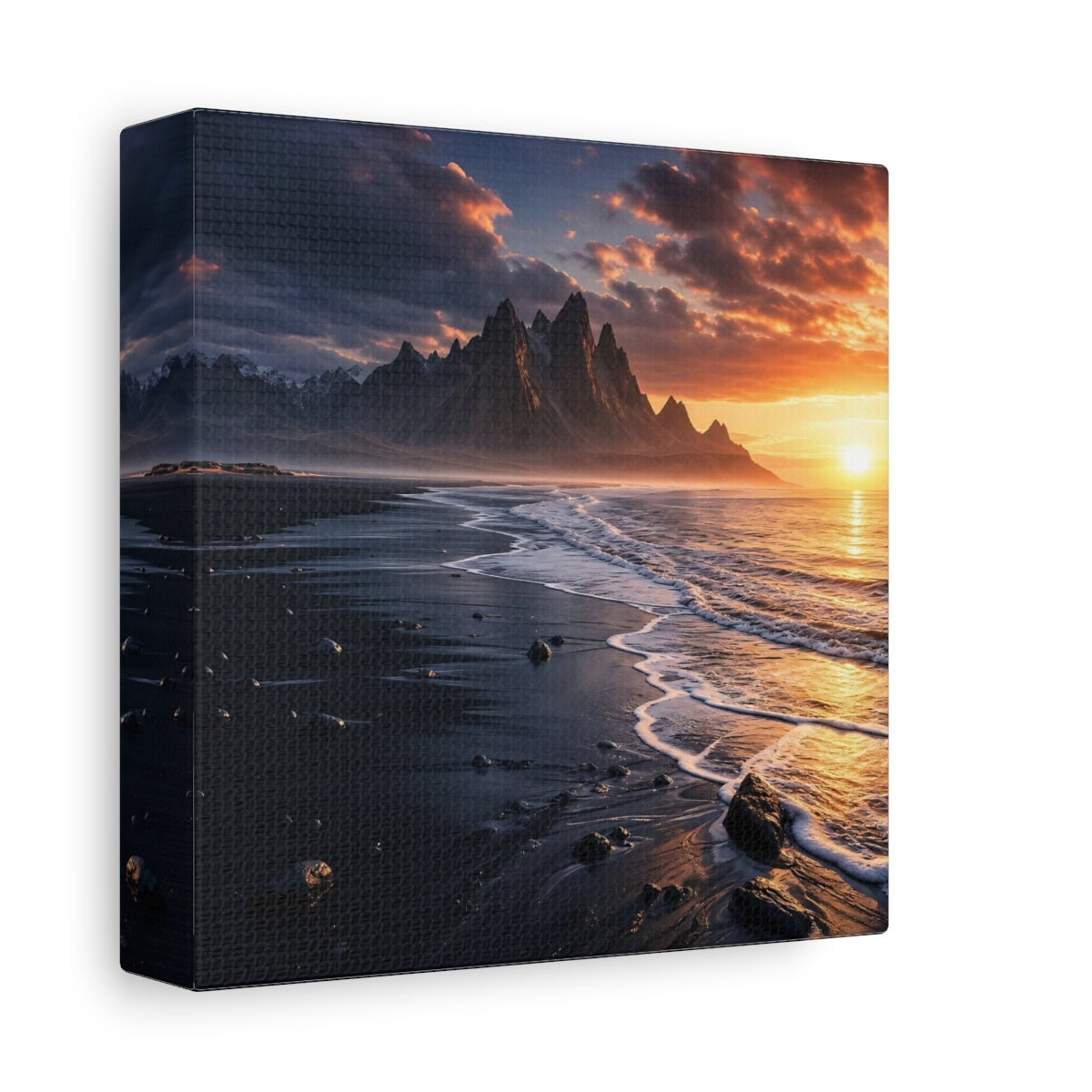 Side Mockup 2. Nature Coastal Mountains Sunset Coastal shown as stretched canvas wall art