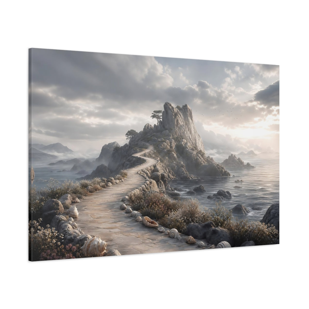 Side Mockup 1. Nature Coastal Path Grey And Tan shown as stretched canvas wall art