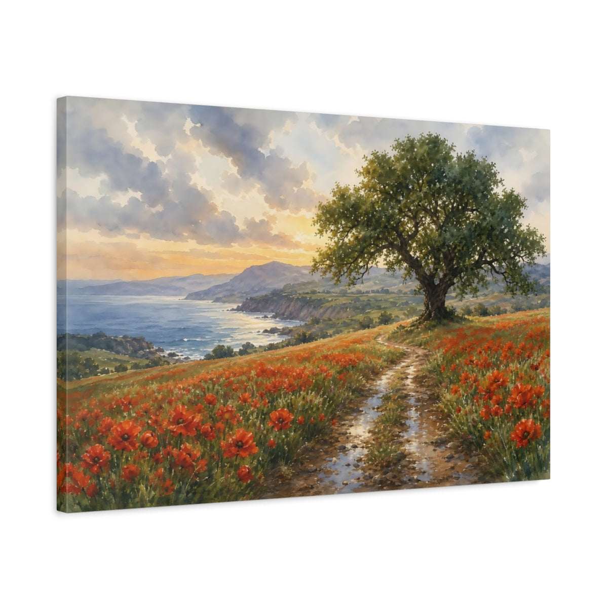 Side Mockup 2. Nature Coastal Poppy Field Red Poppies Coast shown as stretched canvas wall art
