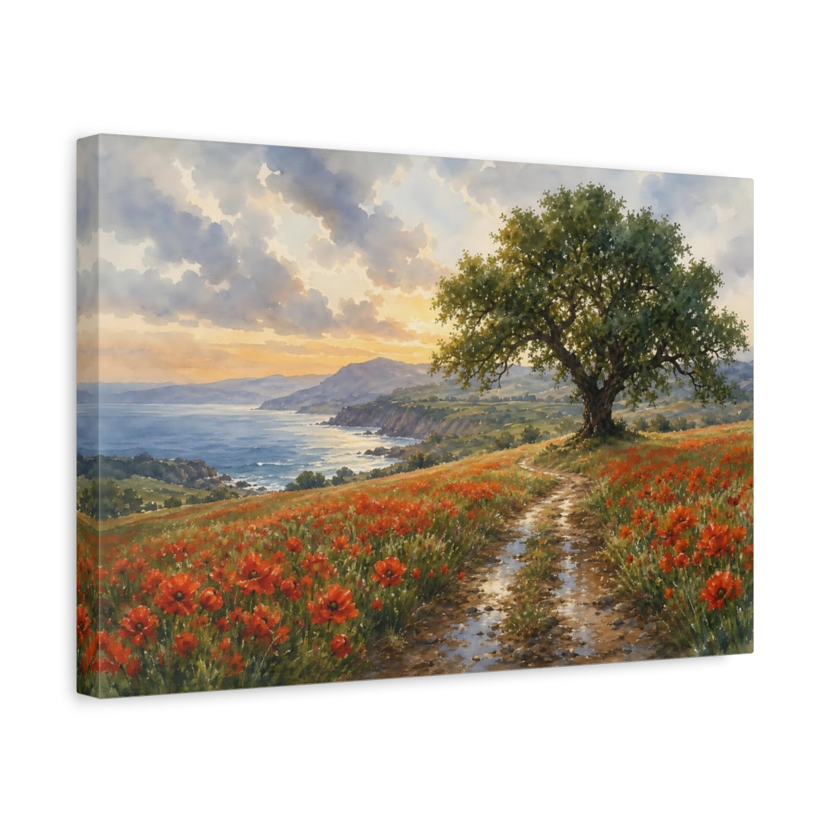 Side Mockup 4. Nature Coastal Poppy Field Red Poppies Coast shown as stretched canvas wall art