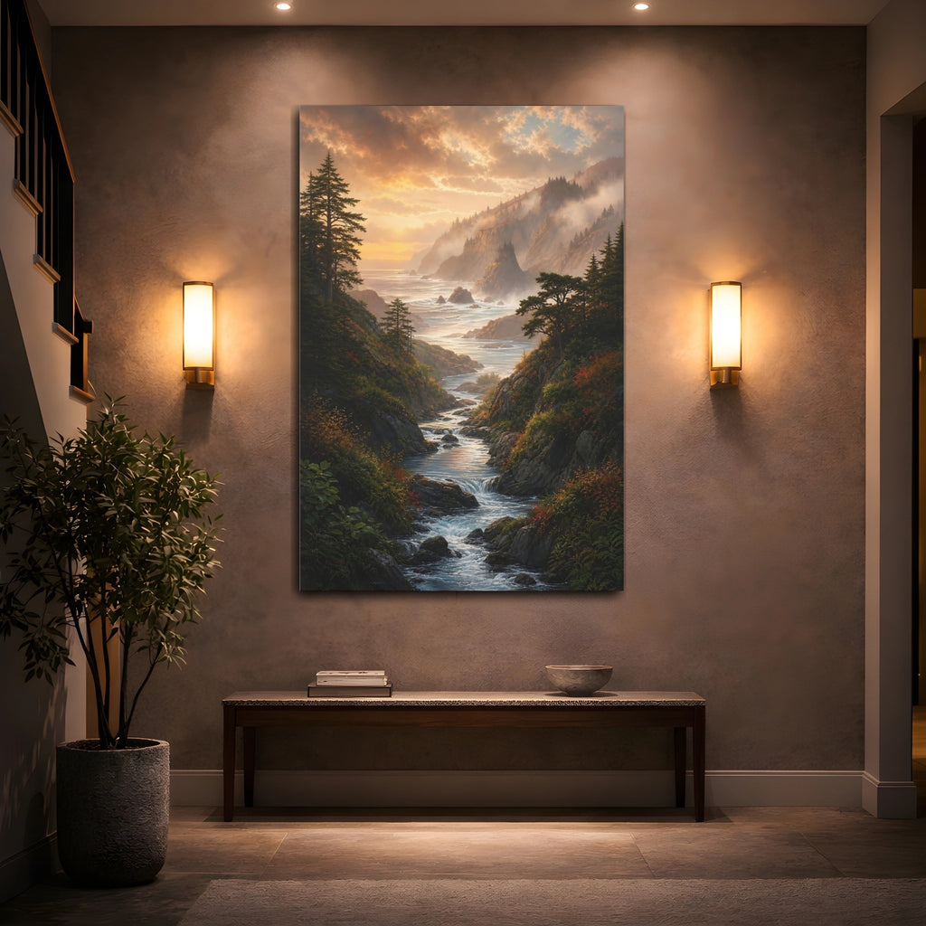 Mockup 2. Nature Coastal River Golden Coastal River shown as stretched canvas wall art