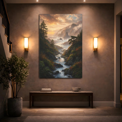 Mockup 2. Nature Coastal River Golden Coastal River shown as stretched canvas wall art