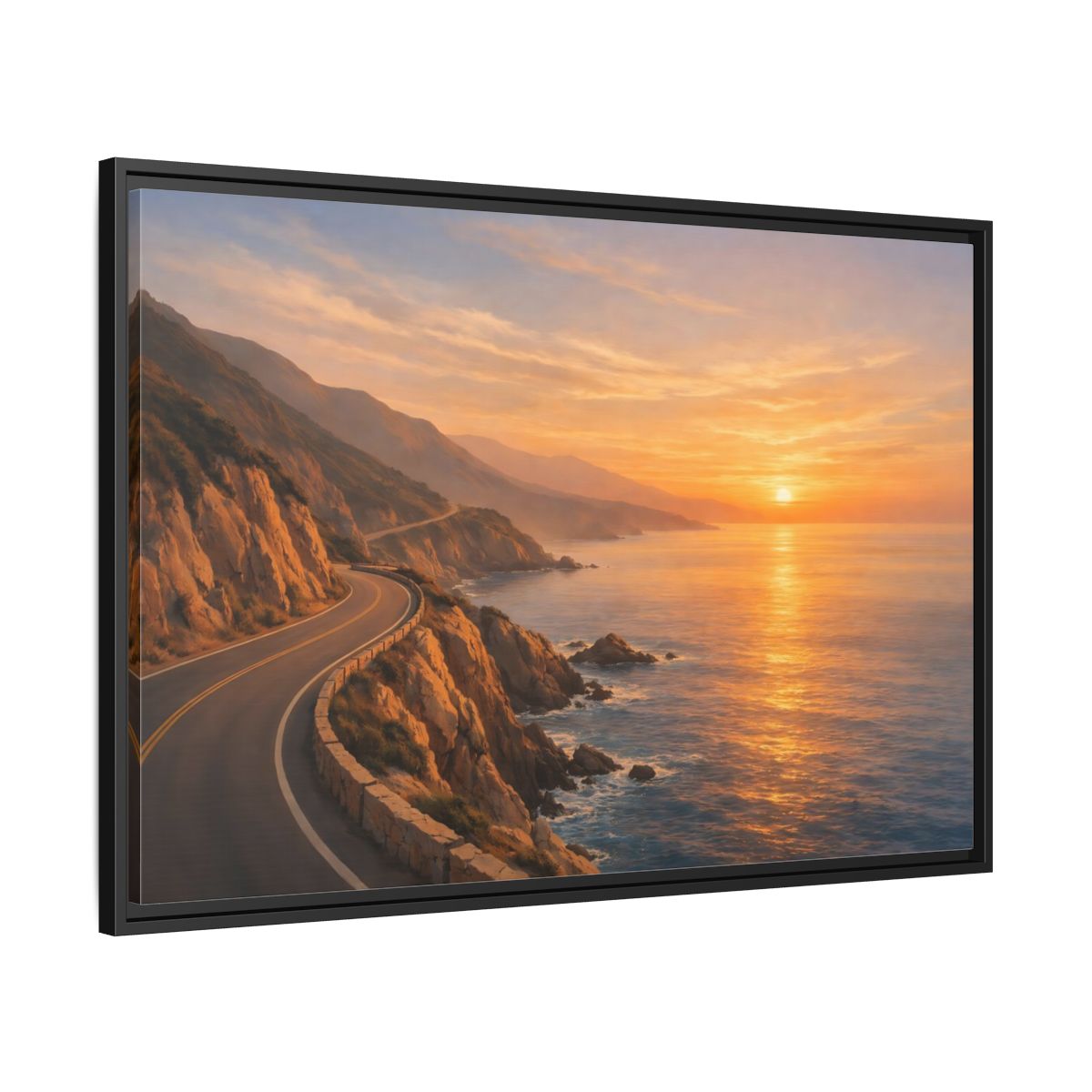 Side Mockup 13. Nature Coastal Road Sunset Coastal Road shown as stretched canvas wall art