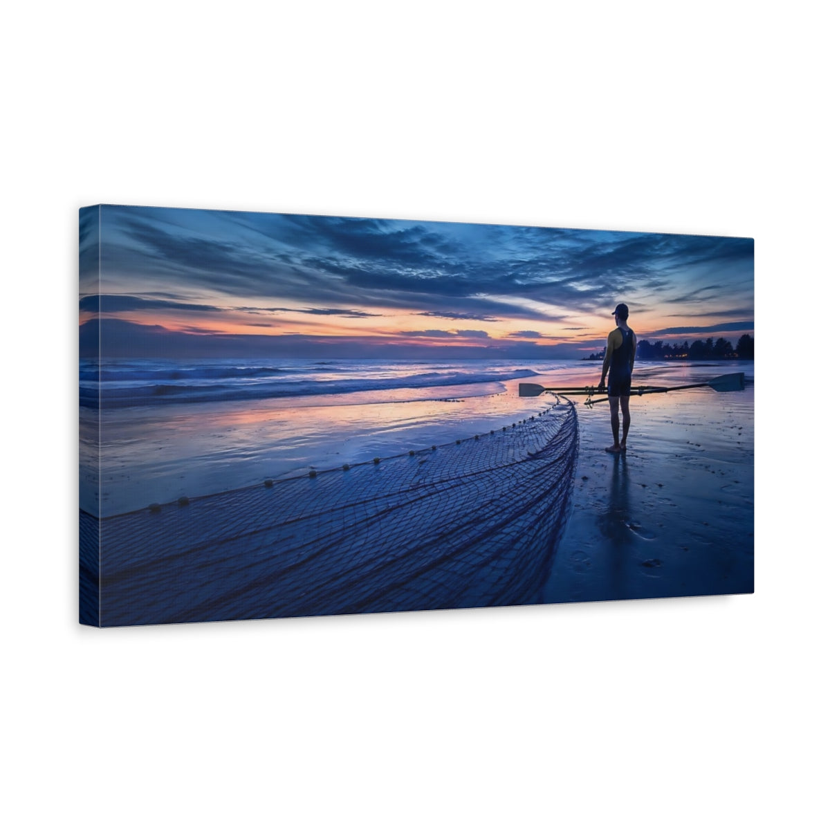 Side Mockup 3. Nature Coastal Rower Blue Orange Rower shown as canvas print
