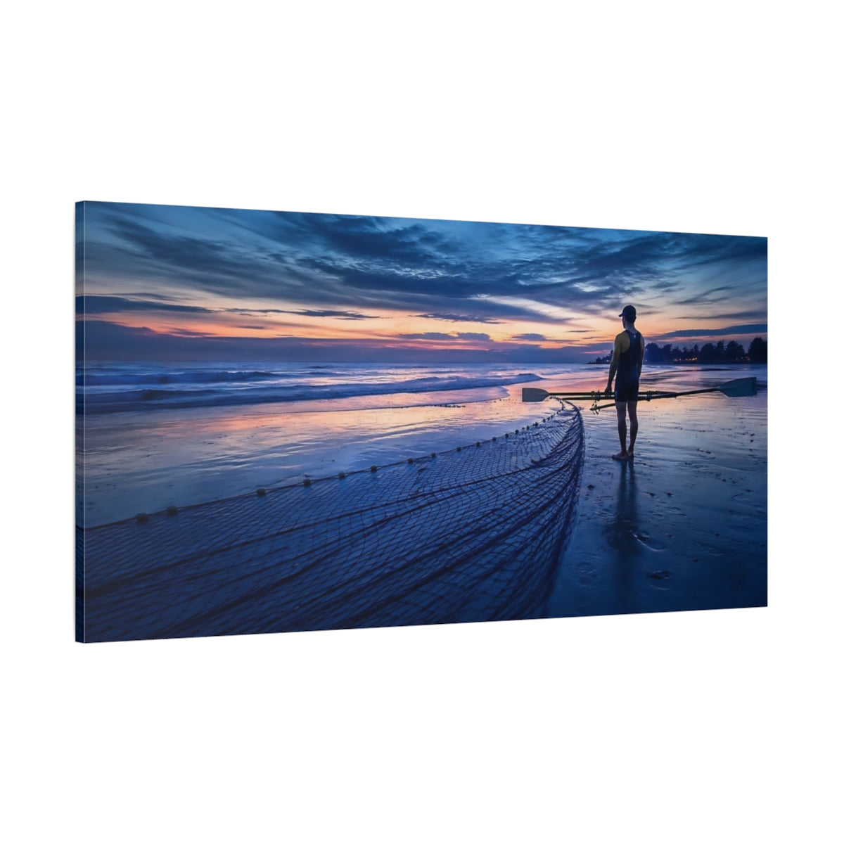 Side Mockup 2. Nature Coastal Rower Blue Orange Rower shown as canvas print