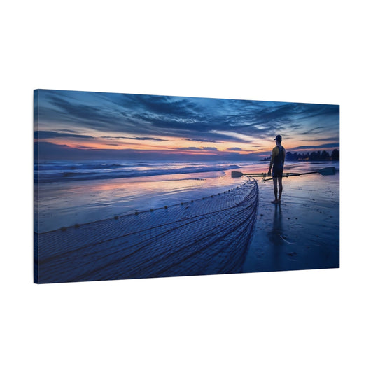 Main Mockup. Nature Coastal Rower Blue Orange Rower shown as canvas print