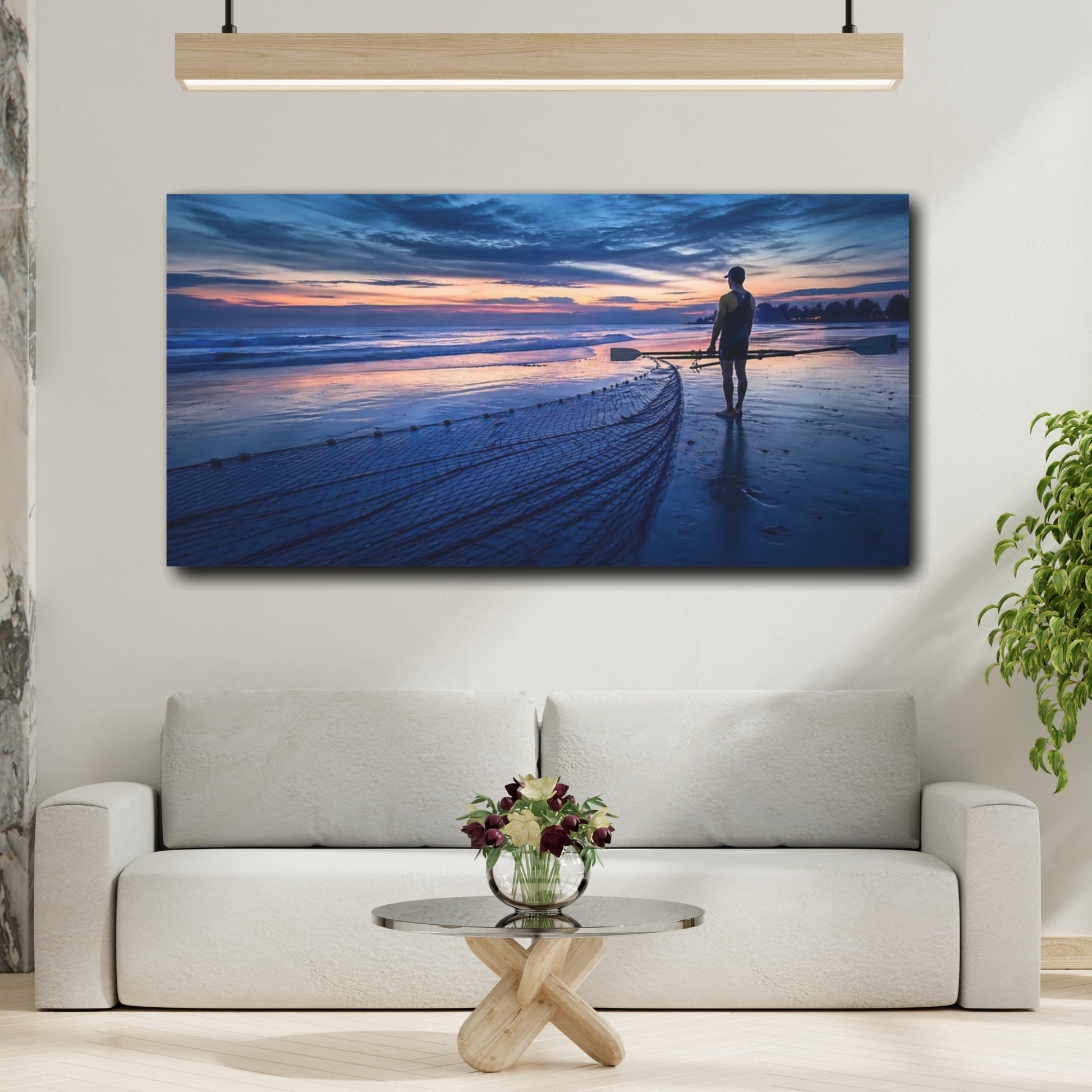 Mockup 2. Nature Coastal Rower Blue Orange Rower shown as canvas print