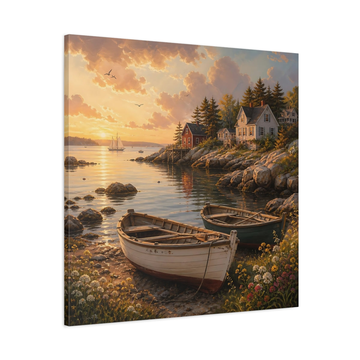 Main Mockup. Nature Coastal Scene Coastal Sunset shown as stretched canvas wall art