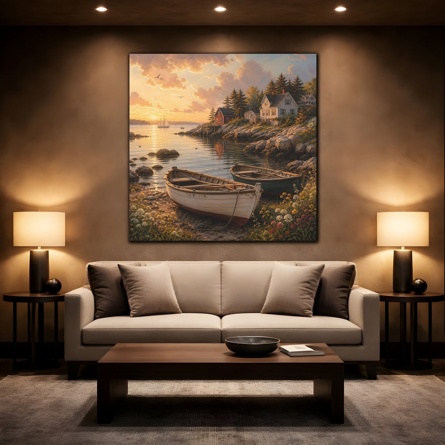 Mockup 2. Nature Coastal Scene Coastal Sunset shown as stretched canvas wall art