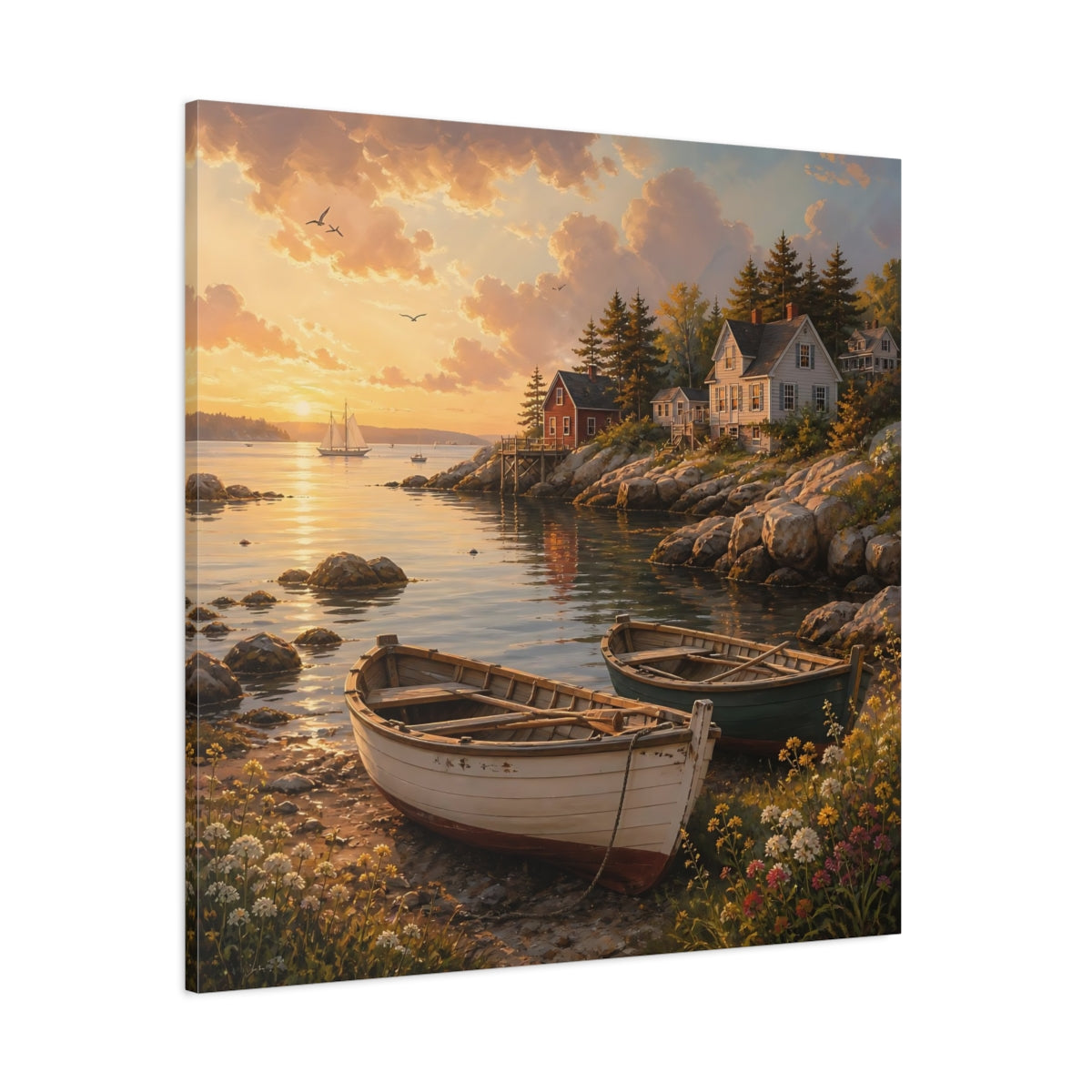 Side Mockup 1. Nature Coastal Scene Coastal Sunset shown as stretched canvas wall art
