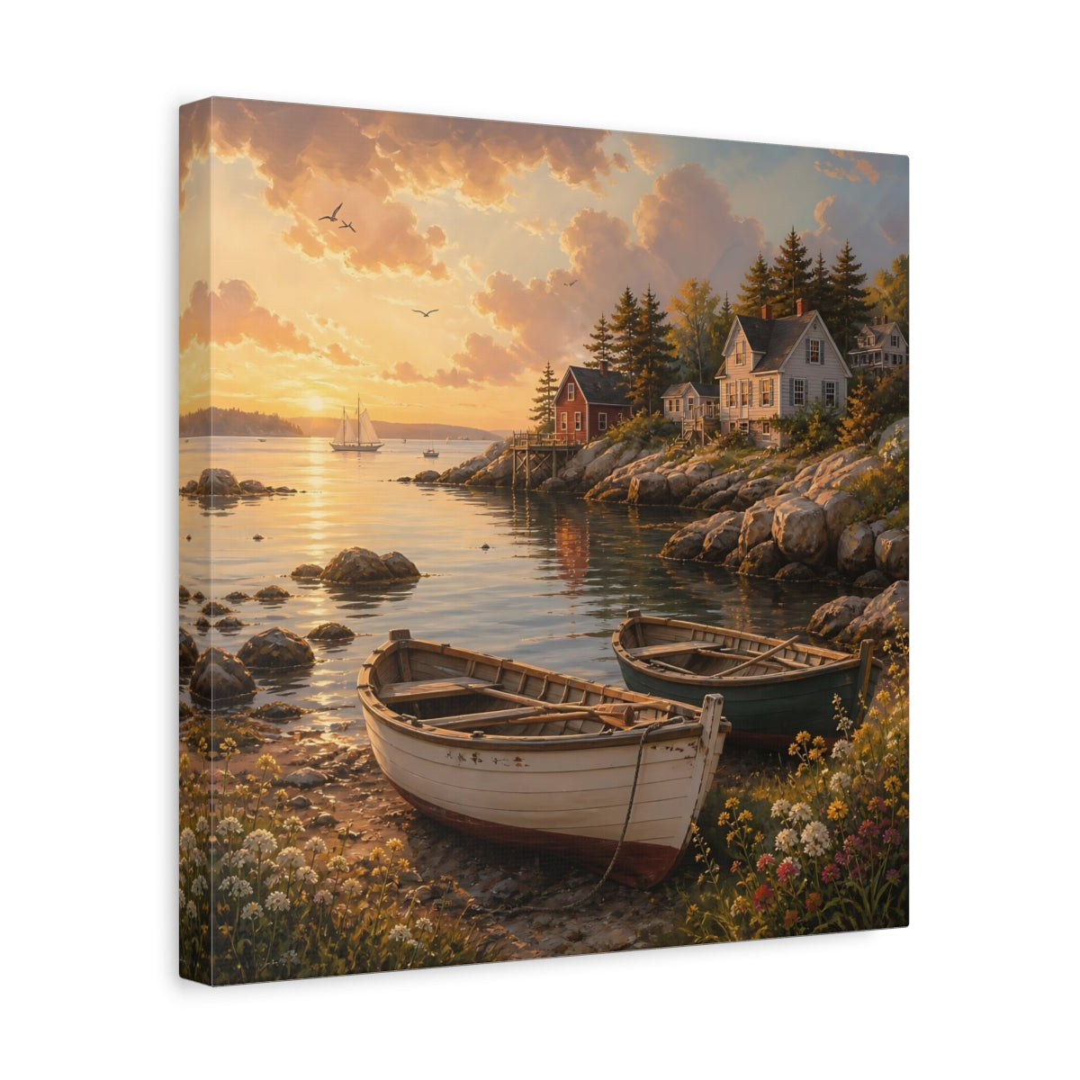 Side Mockup 7. Nature Coastal Scene Coastal Sunset shown as stretched canvas wall art