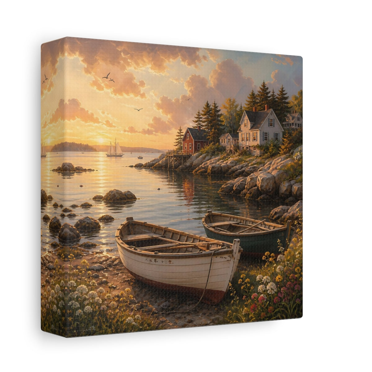 Side Mockup 2. Nature Coastal Scene Coastal Sunset shown as stretched canvas wall art