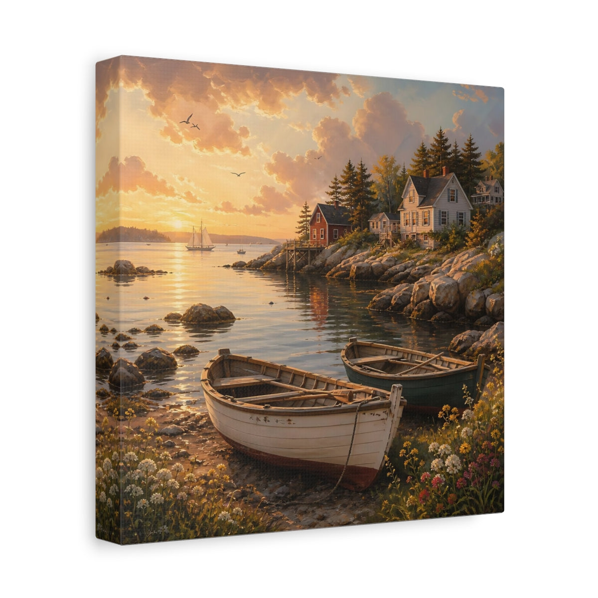 Side Mockup 9. Nature Coastal Scene Coastal Sunset shown as stretched canvas wall art