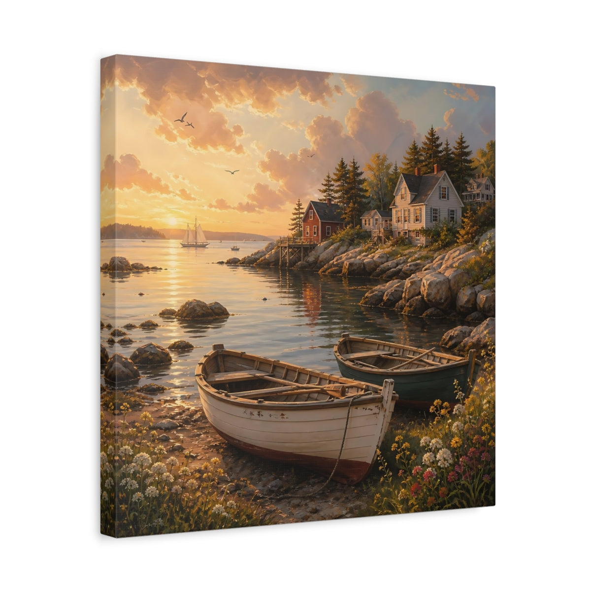 Side Mockup 6. Nature Coastal Scene Coastal Sunset shown as stretched canvas wall art