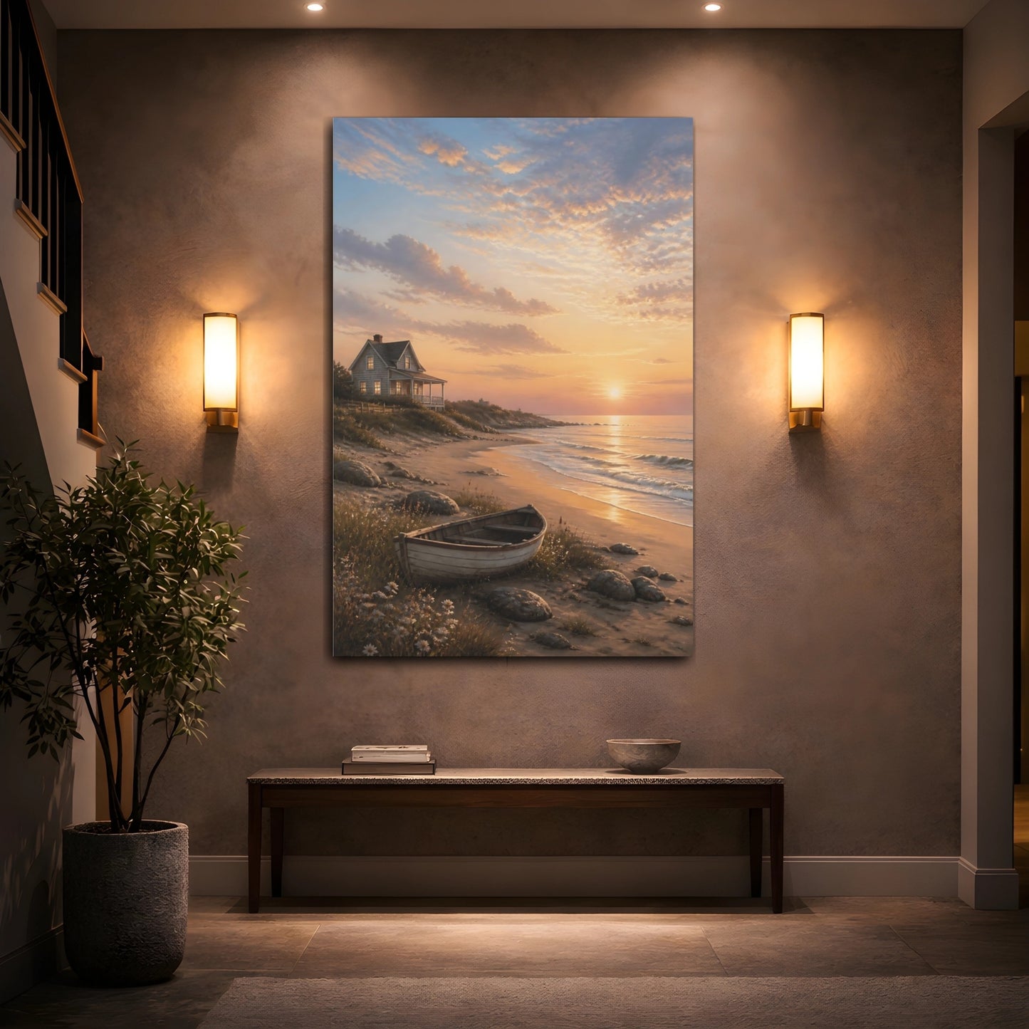 Mockup 2. Nature Coastal Sunset Coastal Sunset shown as stretched canvas wall art