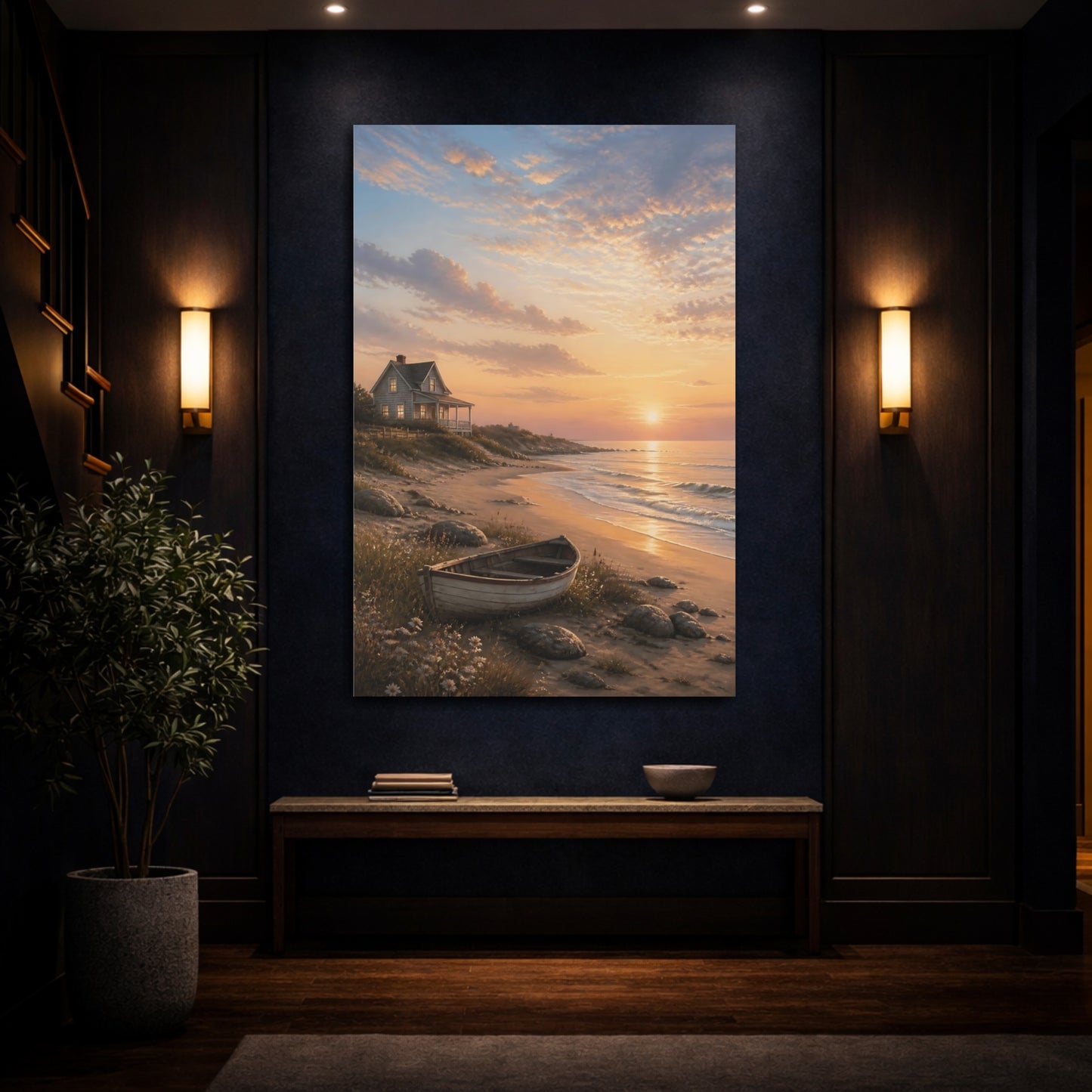 Mockup 4. Nature Coastal Sunset Coastal Sunset shown as stretched canvas wall art