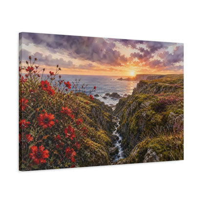 Side Mockup 2. Nature Coastal Sunset Dramatic Coastal Sunset shown as stretched canvas wall art