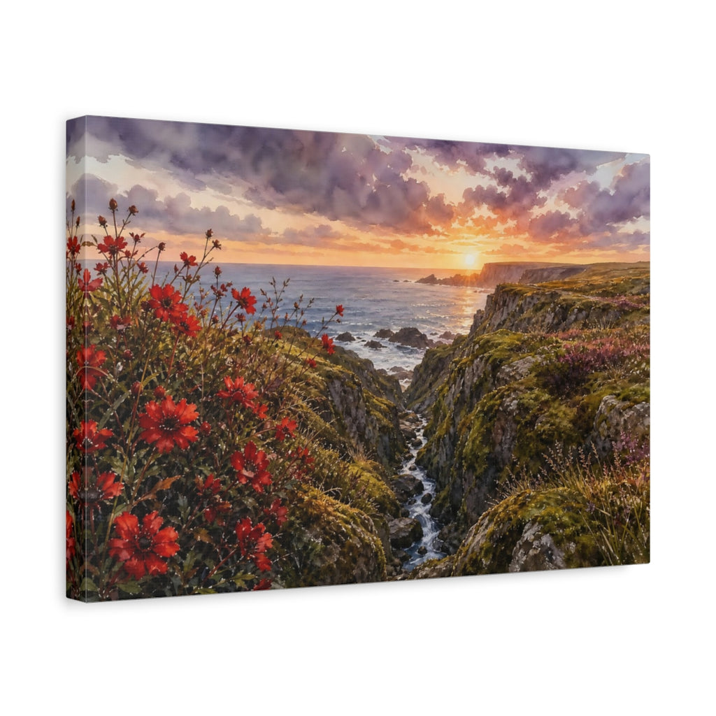 Side Mockup 4. Nature Coastal Sunset Dramatic Coastal Sunset shown as stretched canvas wall art