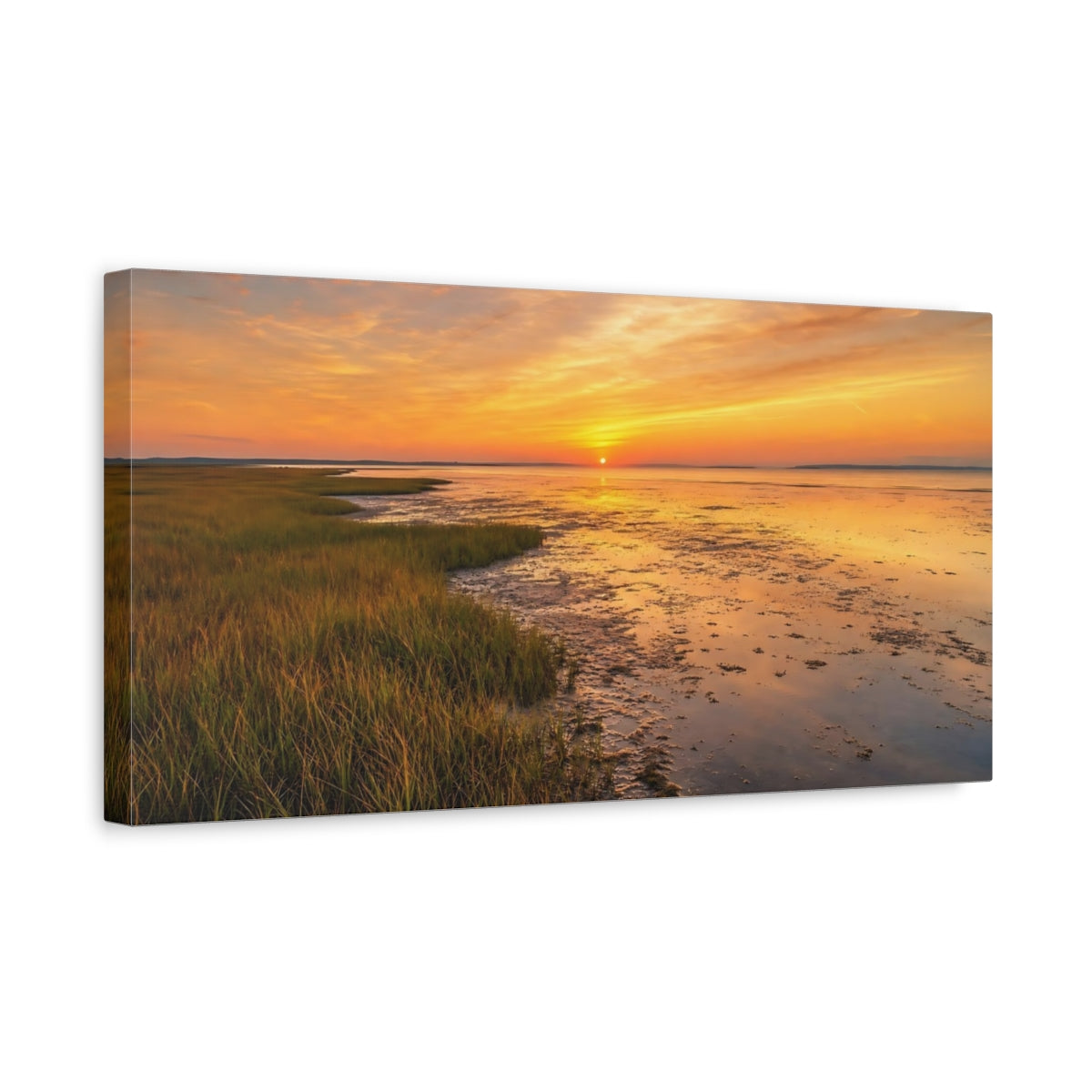 Side Mockup 3. Nature Coastal Sunset Golden Sunset Landscape shown as stretched canvas wall art