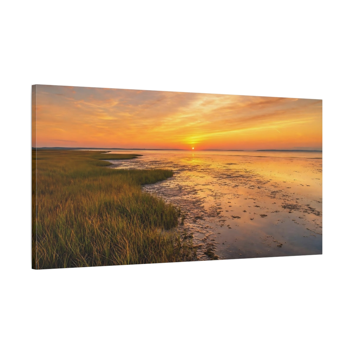 Main Mockup. Nature Coastal Sunset Golden Sunset Landscape shown as stretched canvas wall art