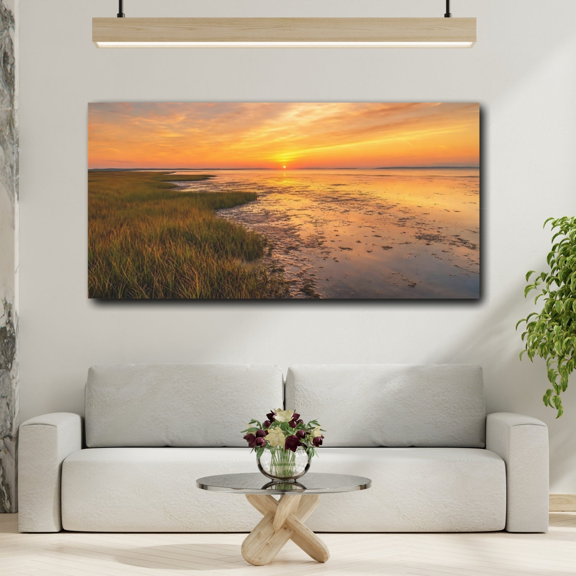 Mockup 2. Nature Coastal Sunset Golden Sunset Landscape shown as stretched canvas wall art