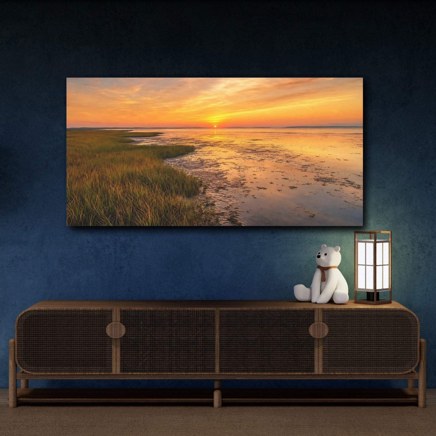 Mockup 4. Nature Coastal Sunset Golden Sunset Landscape shown as stretched canvas wall art