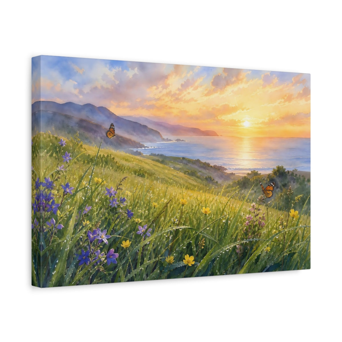Side Mockup 4. Nature Coastal Sunset Sunset Nature Landscape shown as stretched canvas wall art
