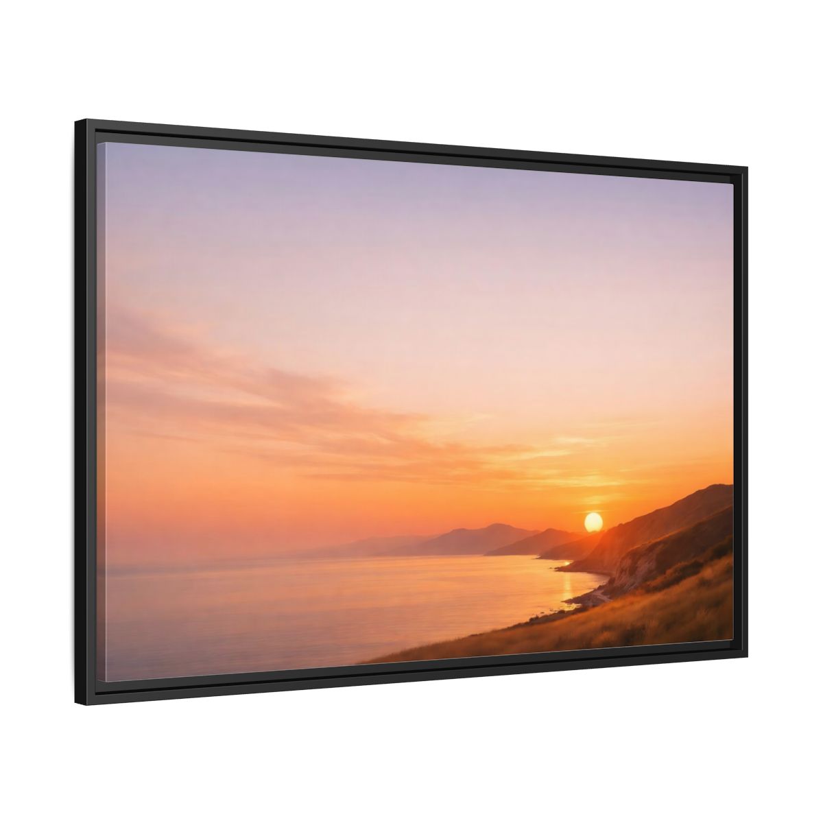 Side Mockup 13. Nature Coastal Sunset Orange And Purple shown as stretched canvas wall art