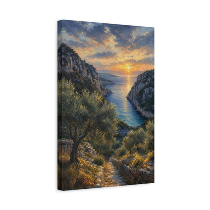 Side Mockup 4. Nature Coastal Sunset Orange Blue Sunset shown as stretched canvas wall art