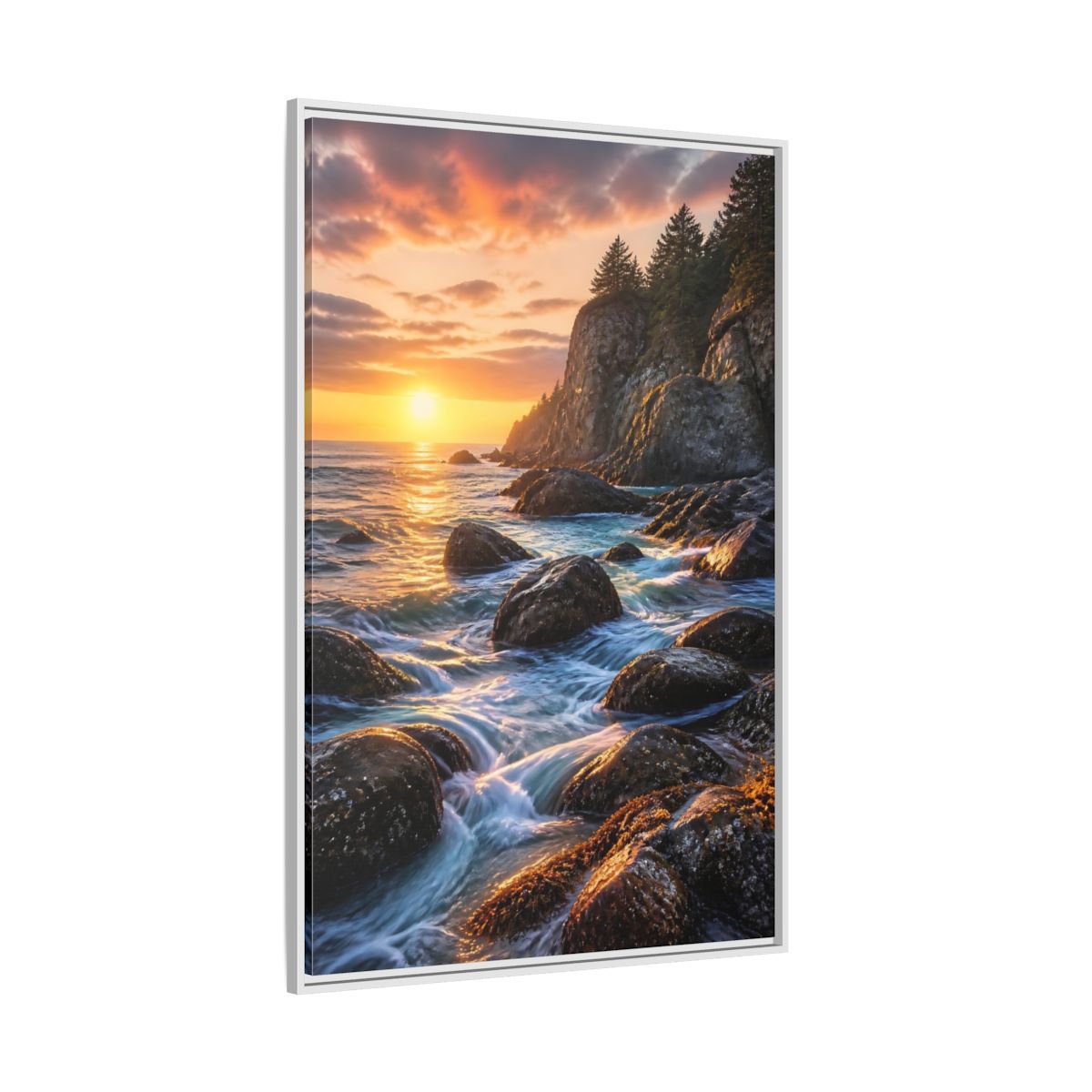 Side Mockup 7. Nature Coastal Sunset Orange Blue Sunset shown as stretched canvas wall art