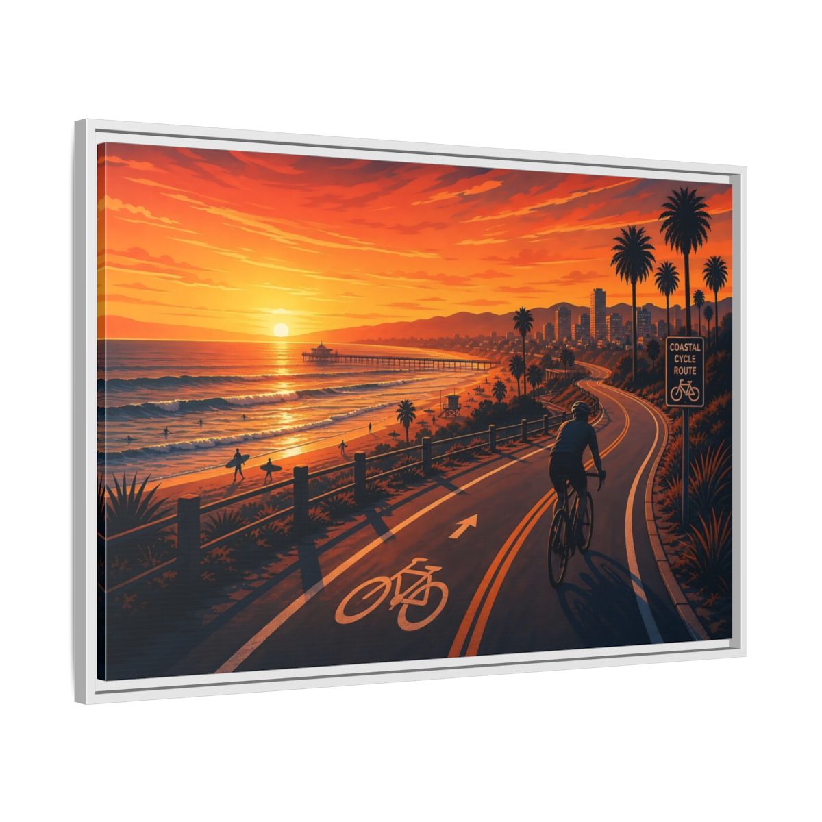 Side Mockup 9. Nature Coastal Sunset Orange Sunset Coastal shown as framed canvas print